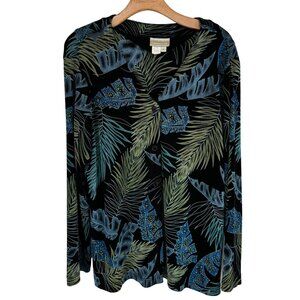 Coldwater Creek Womens blue Tropical Print Jacket tank set sz large travel knit
